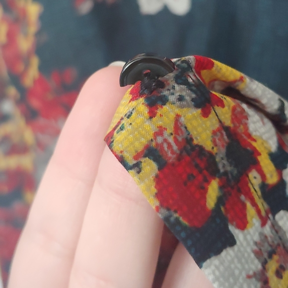 UO Sheer Red&Yellow Floral Blouse Kimchi Blue - Picture 6 of 9